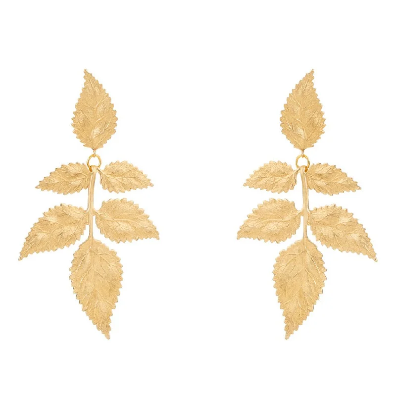 Curved design earrings-Pat's Golden Leaf Clip Earrings