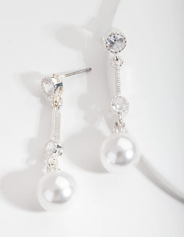 Topaz stud earrings-Silver Pearl Drop Earrings