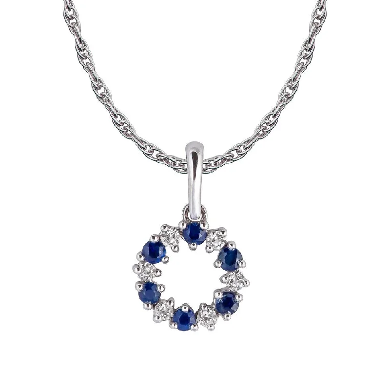 Agate stone necklaces-Viducci 10k White Gold Genuine Sapphire and White Topaz Petite Circle Pendant Necklace