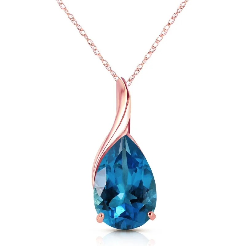 Fox charm necklaces-14K Rose Gold Blue Topaz New Genuine Deluxe Necklace