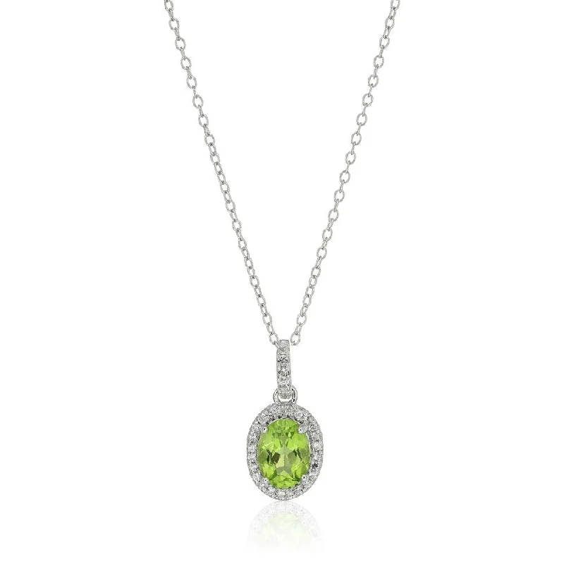 Mystic eye necklaces-Sterling Silver Oval Peridot and White Topaz Pendant Necklace, 18"