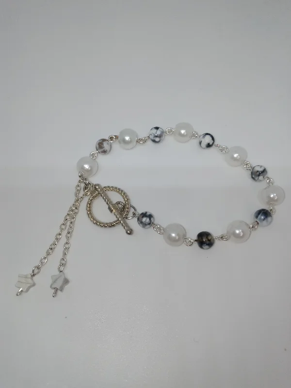 Coiled cord bangles-Pearl and Orca Agate Bracelet