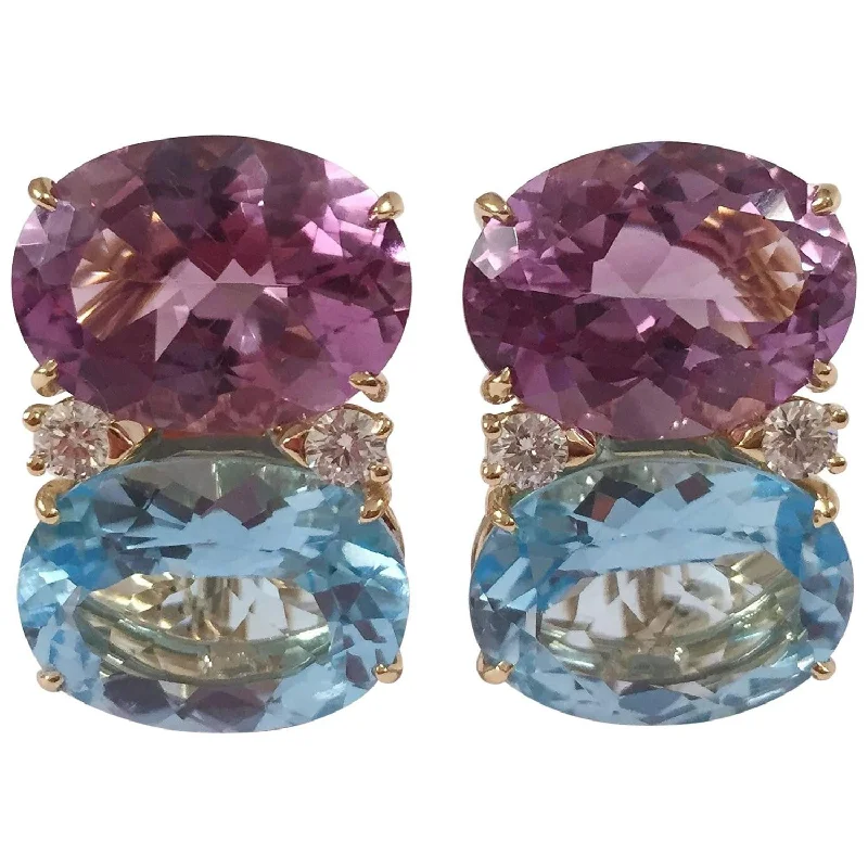 Textured disc earrings-Grande GUM DROP™ earrings With Amethyst and Blue Topaz and Diamonds