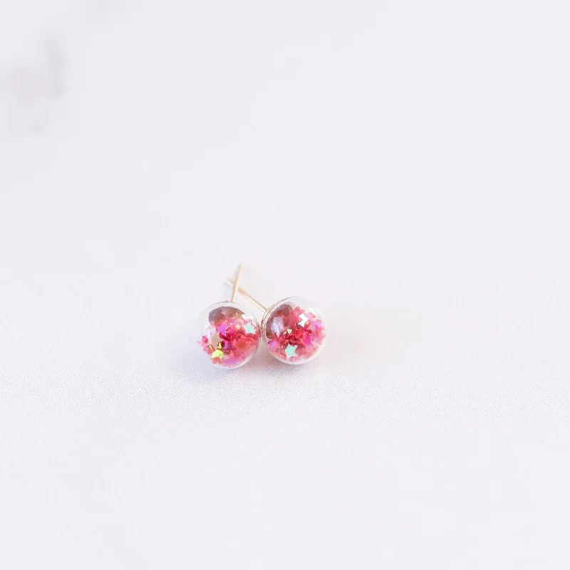 Radiant pearl earrings-Raspberry Red | Mini Star Confetti Stud Earrings