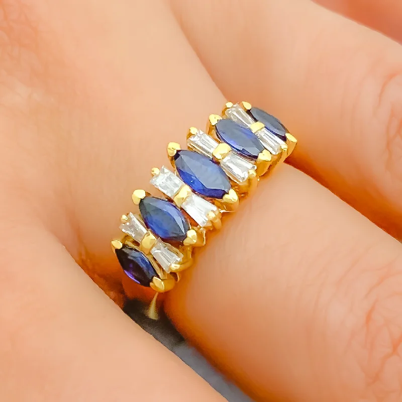 Multi-stone engagement rings-Striking Diamond + Sapphire + 18k Gold Marquise Ring