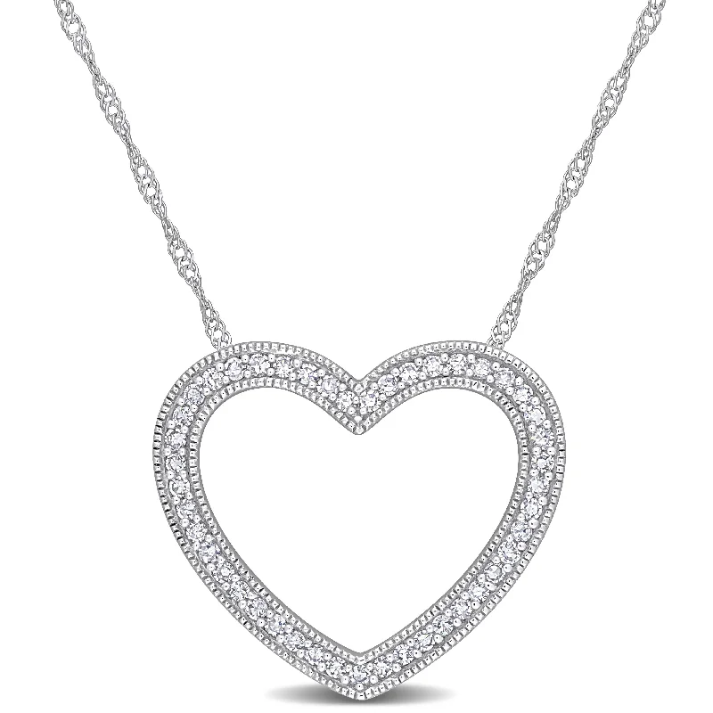 Silk thread necklaces-Miadora 14k White Gold 1/4ct TDW Diamond Open Heart Necklace