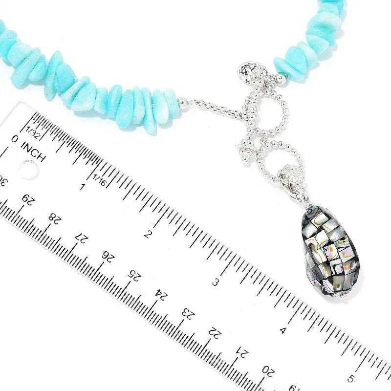 Solid link necklaces-Dallas Prince Sterling Silver 18" Freeform Gem Necklace w/ Mosaic Bead Charm