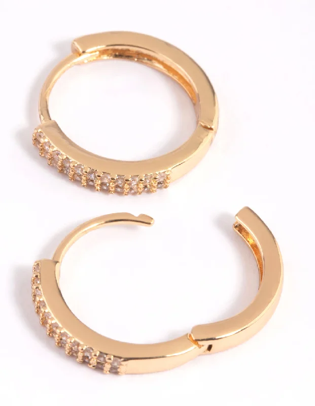 Tiny wing earrings-Gold Plated Cubic Zirconia Small Huggie Hoop Earrings