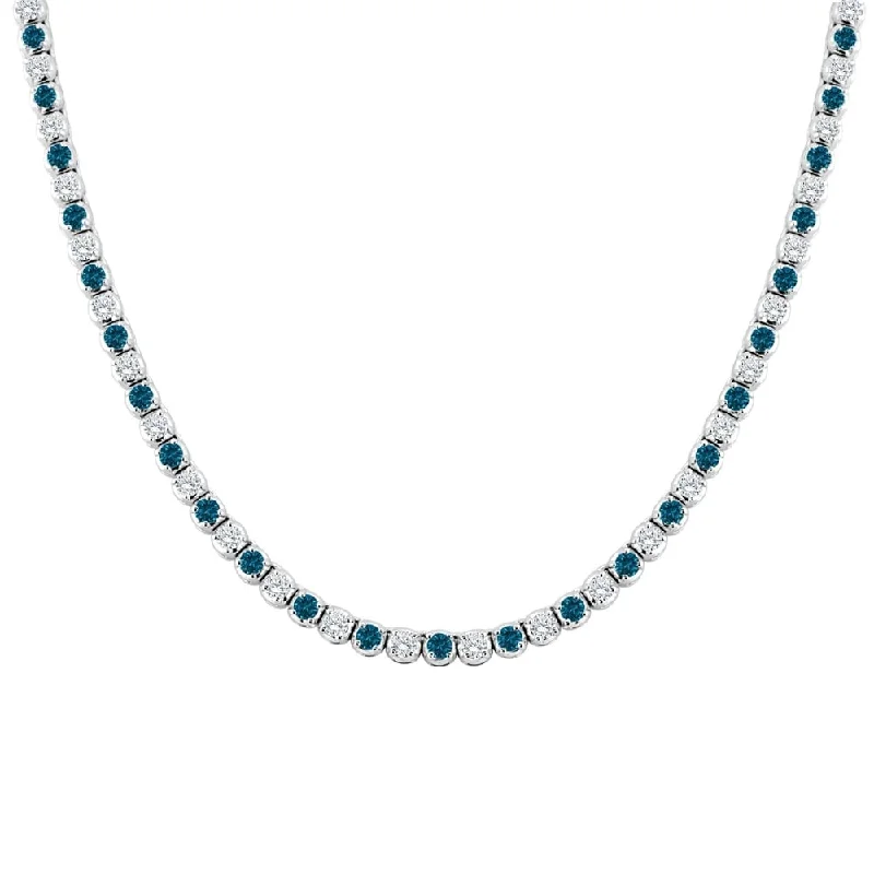 Multi-layer necklaces-Auriya 14k Gold 9ct TDW Round Blue and White Diamond Tennis Necklace (H-I, SI1-SI2)