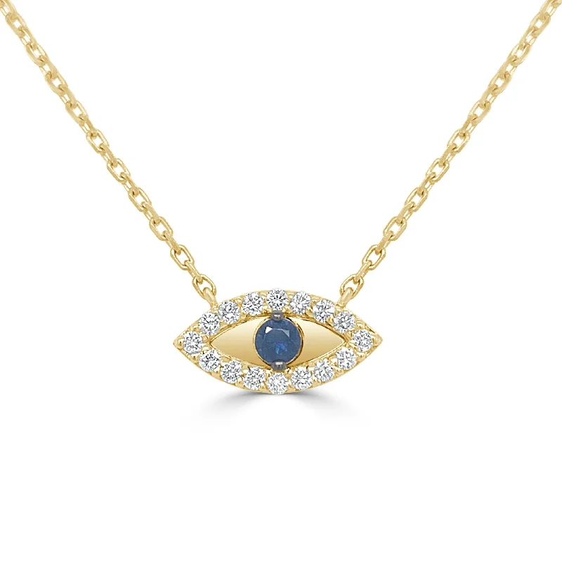 Stellar star necklaces-Joelle Sapphire & Diamond Evil Eye Necklace 14K Yellow Gold 18-inch