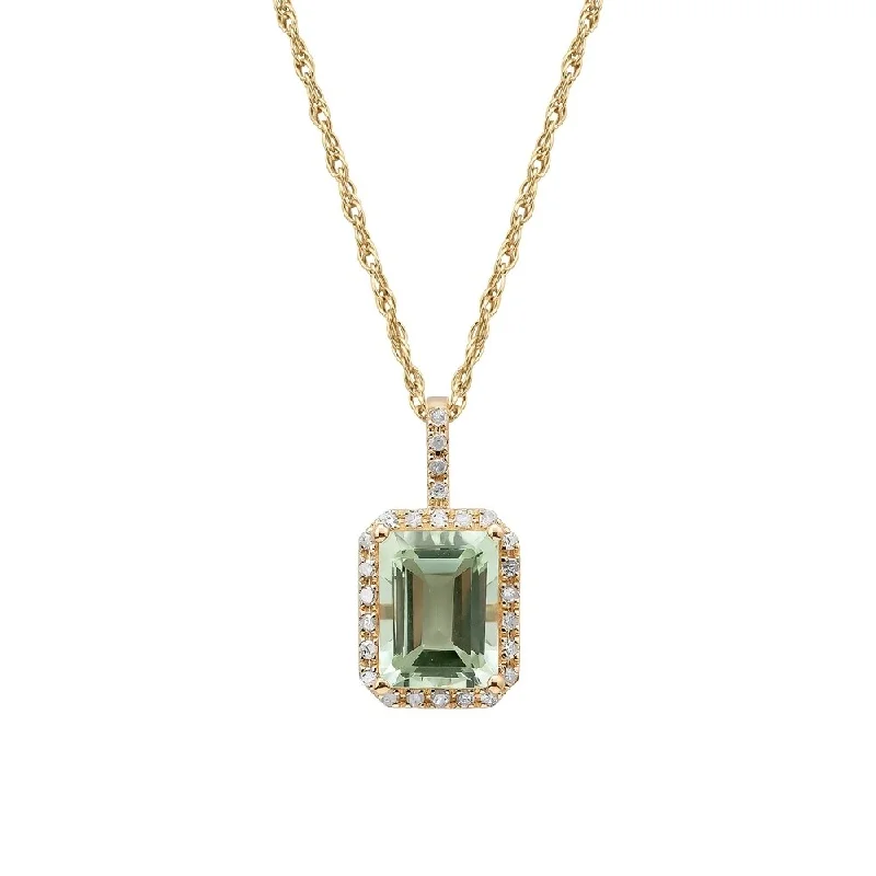 High gloss necklaces-Viducci 10k Yellow Gold Green Amethyst and Diamond Halo Necklace