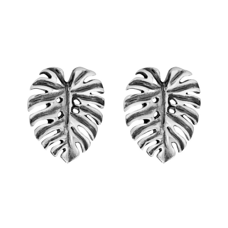 Cotton cord earrings-MONSTERA - Sterling Silver Studs