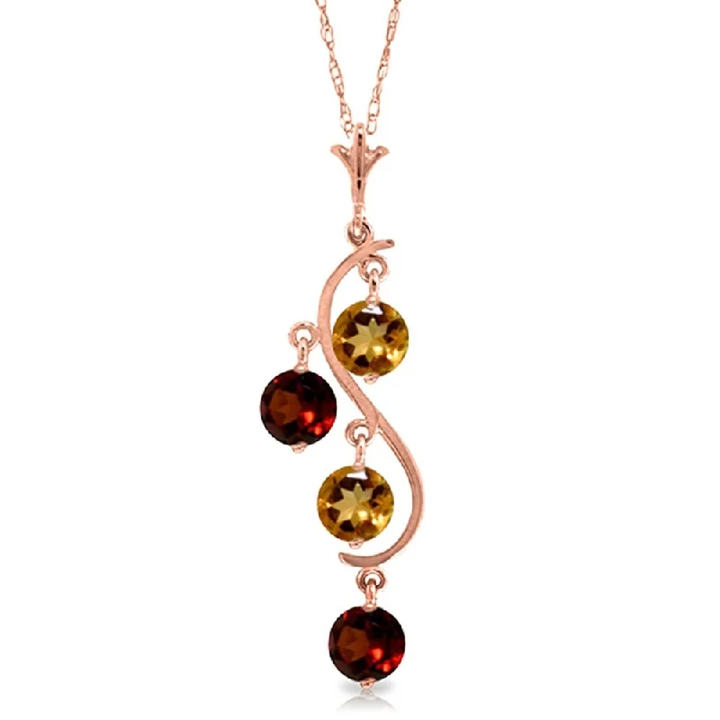 Shiny gold necklaces-14K Rose Gold Natural Citrine & Garnet Necklace Certified