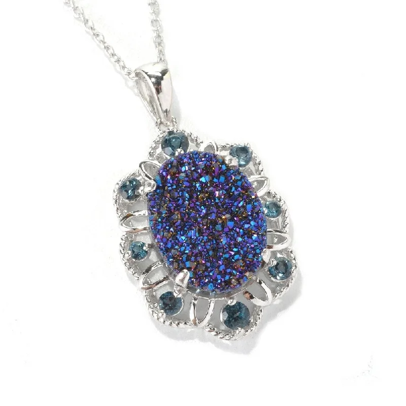 Cosmic charm necklaces-Sterling Silver Blue Drusy London Blue Topaz Necklace