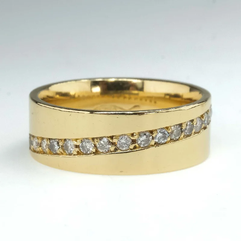 Sleek modern engagement rings-Diagonal Single Row Diamond Comfort Fit Ring in 18K Yellow Gold