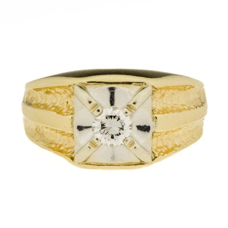 Pure crystal engagement rings-0.36ctw Round Diamond Solitaire Men's Ring in 14K Two Tone Gold - Size 9.5