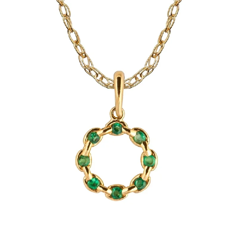 Neat-line necklaces-Viducci 10k Yellow Gold Genuine Round Emerald Circle Pendant Necklace