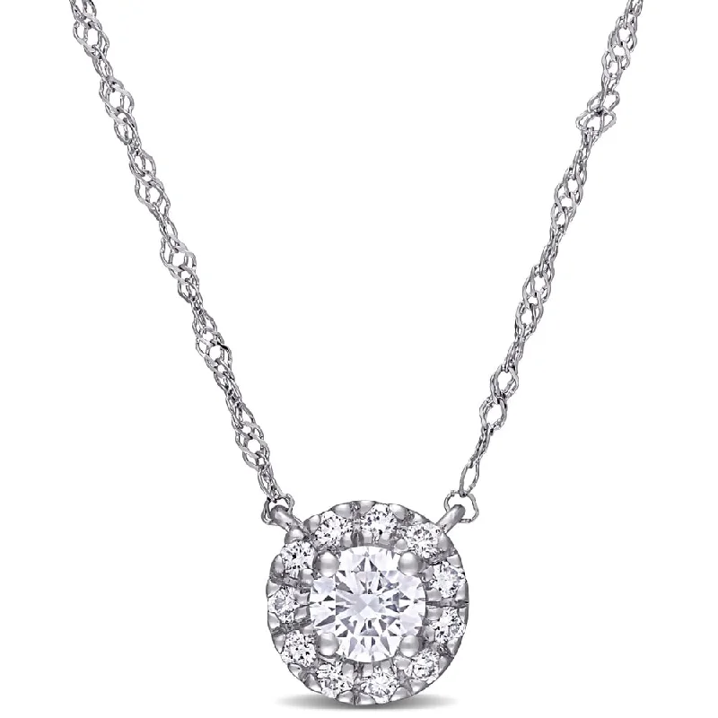 Thick bar necklaces-Eternally Yours 3/8ct TW Lab Grown Diamond Halo Necklace in 14k White Gold