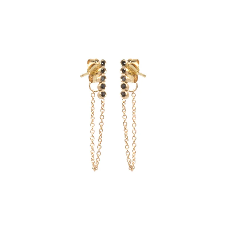 Layered drop earrings-14k 5 Tiny Black Diamond Bezel Bar Chain Earrings