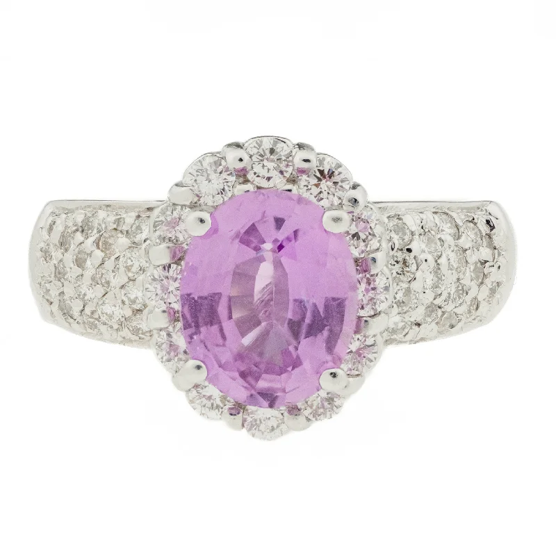 Infinity band engagement rings-1.00ct Pink Sapphire and Diamond Accented Ring in 18K White Gold - 6.75