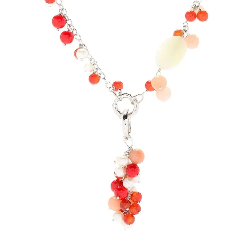 Wave pattern necklaces-Sterling Silver 36" 12-in-1 Convertible Coral Beaded Necklace