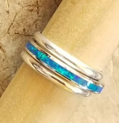 Sleek band engagement rings-Bands Classic & Blue Opal Channel (Choose Band Style)