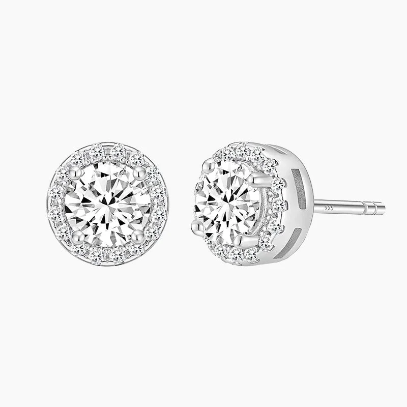 Thick hoop earrings-925 Sterling Silver Round Cut Solitaire Stud Earrings