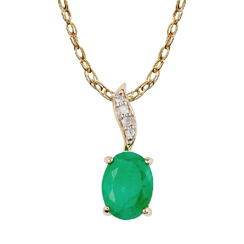 Chunky gem necklaces-Viducci 10k Yellow Gold Genuine Oval Emerald and Diamond Pendant Necklace