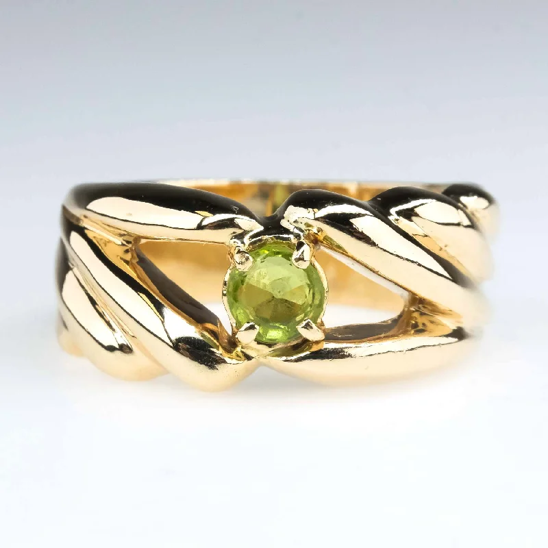 Sleek band engagement rings-14K Yellow Gold 0.54ct Round Peridot Solitaire Gemstone Ring Size 8