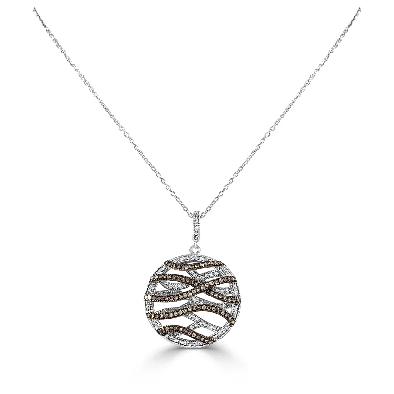 Round pendant necklaces-Joelle Champaign & White Diamond Circle Necklace 14K White Gold on a 16-inch Chain