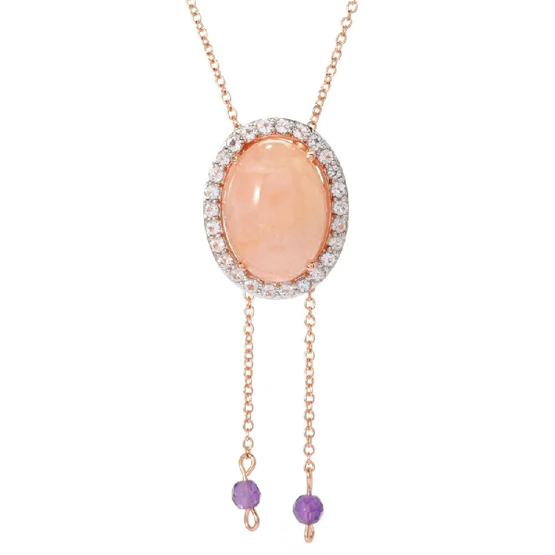 Coiled cord necklaces-18K Vermeil 17ct Opaque Morganite, White Topaz & Amethyst Necklace - Pink