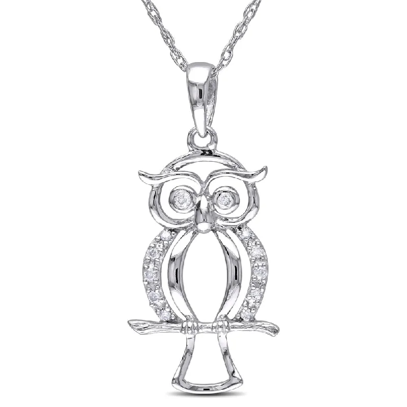 Half moon necklaces-Miadora 10k White Gold Diamond Accent Owl Necklace