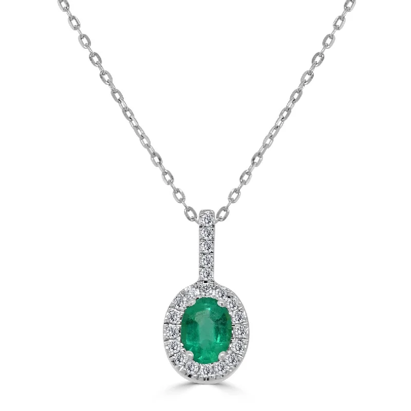 Polished bead necklaces-Joelle Emerald & Diamond Pendant Necklace 14K Gold