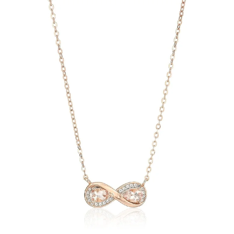 Zodiac charm necklaces-Rose Gold-Plated Silver Morganite Infinity Pendant Necklace, 18" - Pink