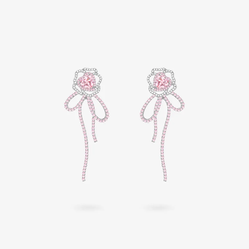 Rough texture earrings-FANCIME "Rose Amour" Sterling Silver Satin Bow Earrings