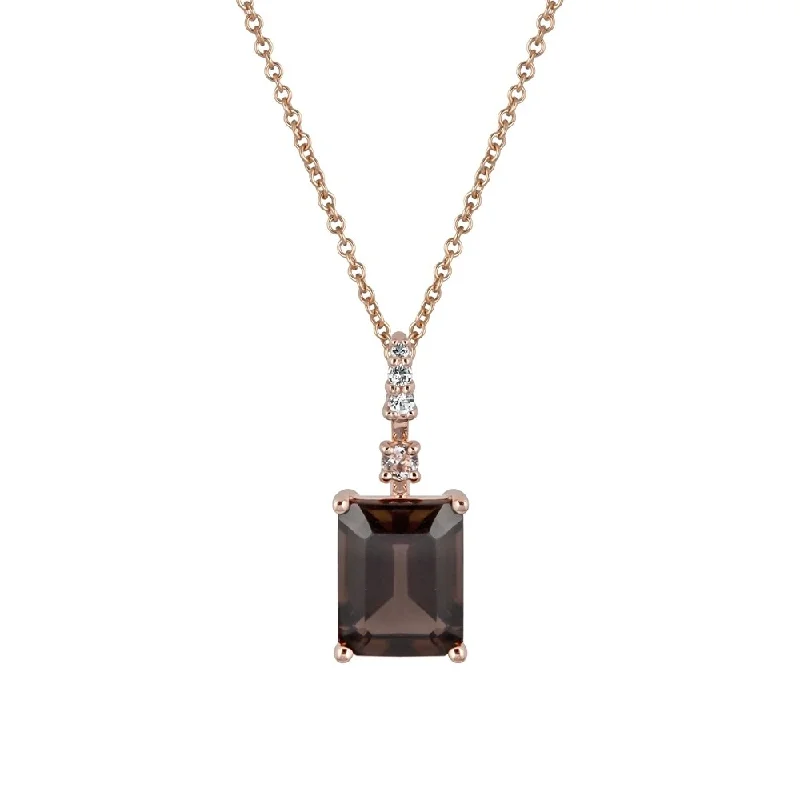 Retro photo necklaces-Viducci 10k Rose Gold Genuine Emerald-Cut Smoky Quartz Pendant Necklace