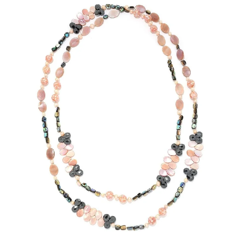 Stretch cord necklaces-"Gems of the Sea" 72" Pink Mother-of-Pearl Endless Bead Necklace