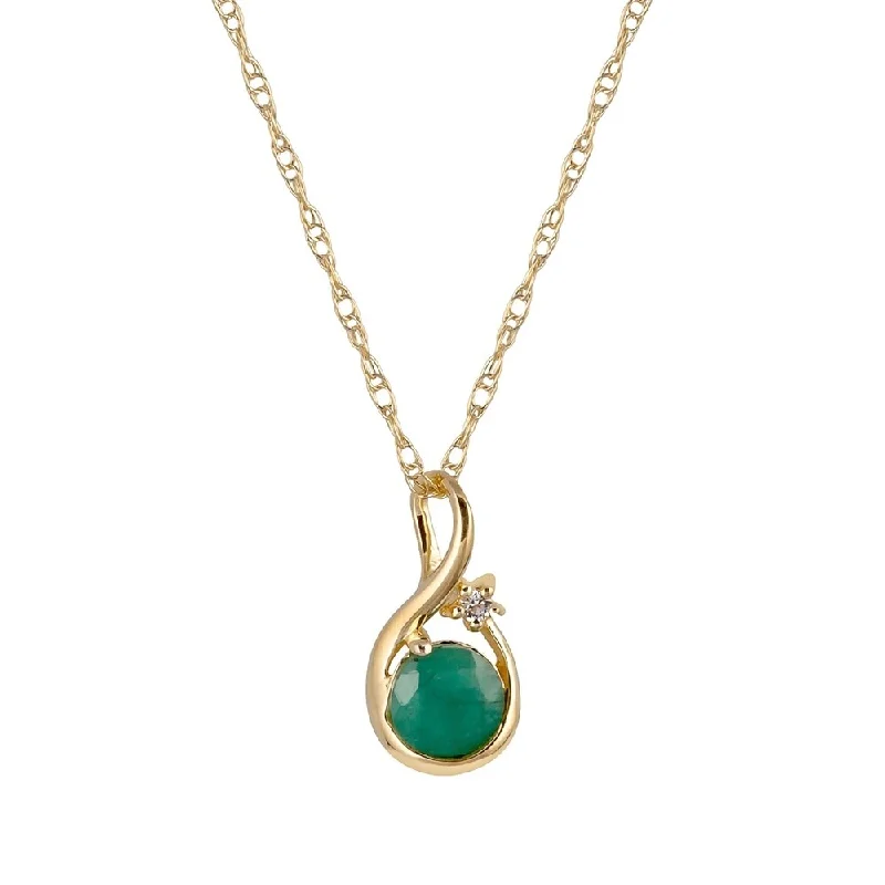 Topaz drop necklaces-Viducci 10k Yellow Gold Genuine Round Emerald Pendant Necklace