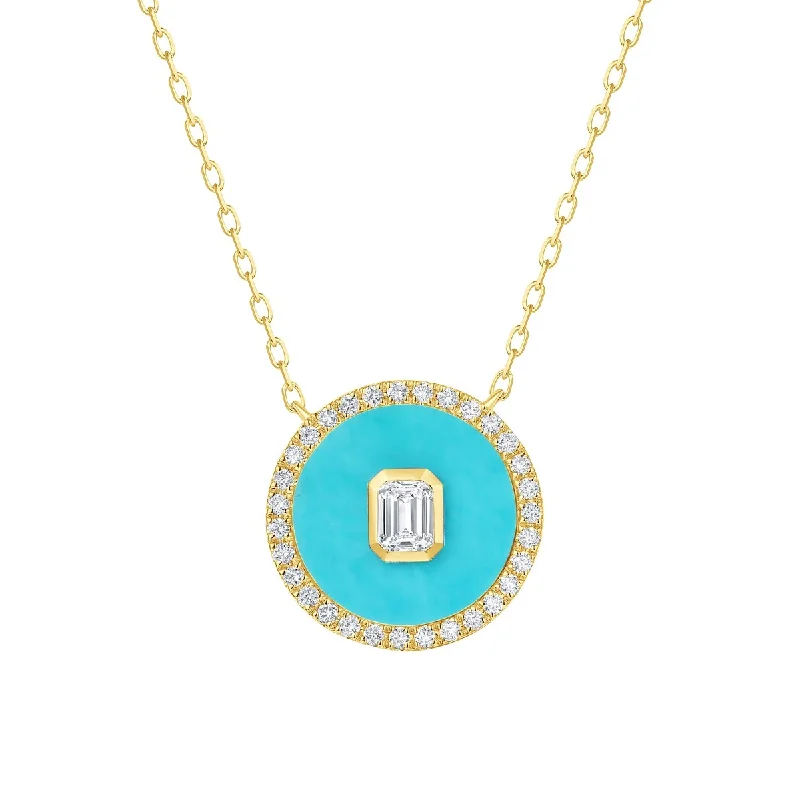 Onyx gem necklaces-Joelle Diamond Medallion Necklace in Turquoise, 14K Gold