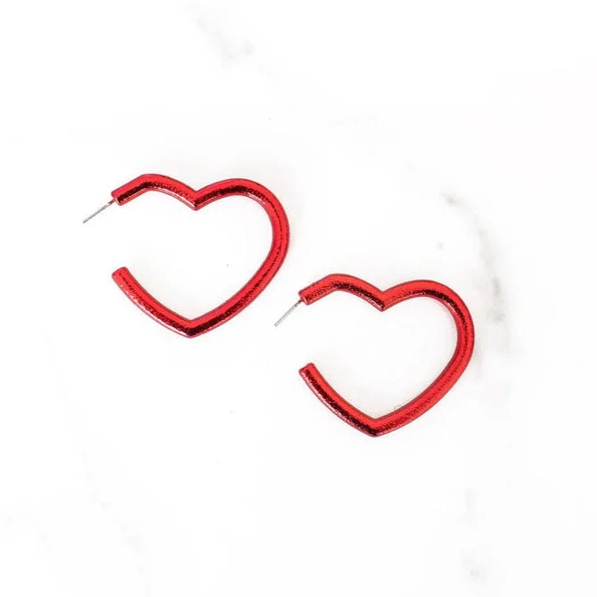 Oval dangle earrings-Red Open Heart Earrings