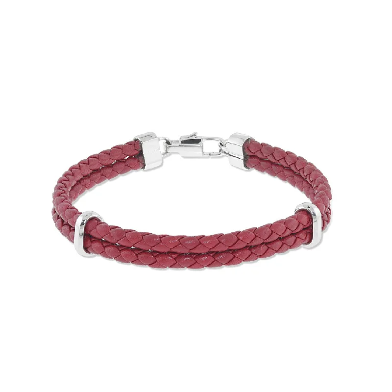 Hand-polished bangles-Men's Double Braided Leather Bracelet, Red