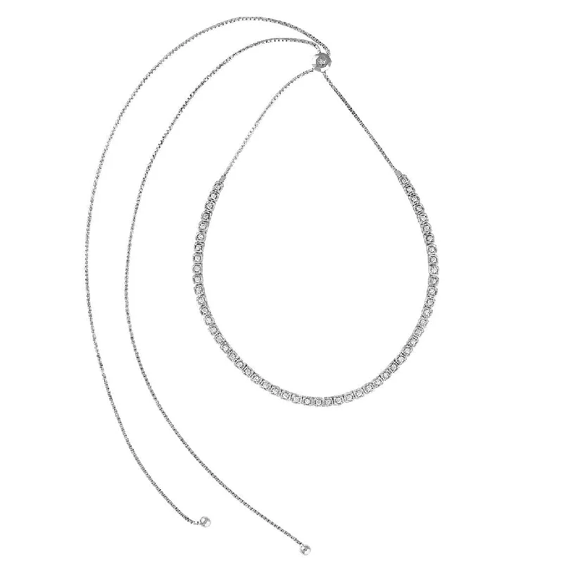 Wave pattern necklaces-Joelle Diamond Bolo Choker Necklace 14K White Gold 2.00ct Adjustable