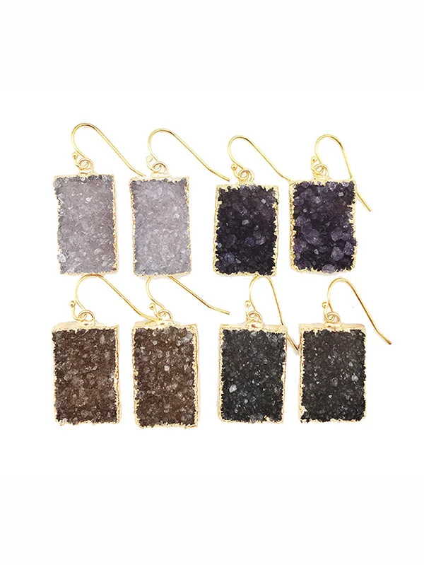 Trekker braid earrings-Double Druzy Rectangle Earrings