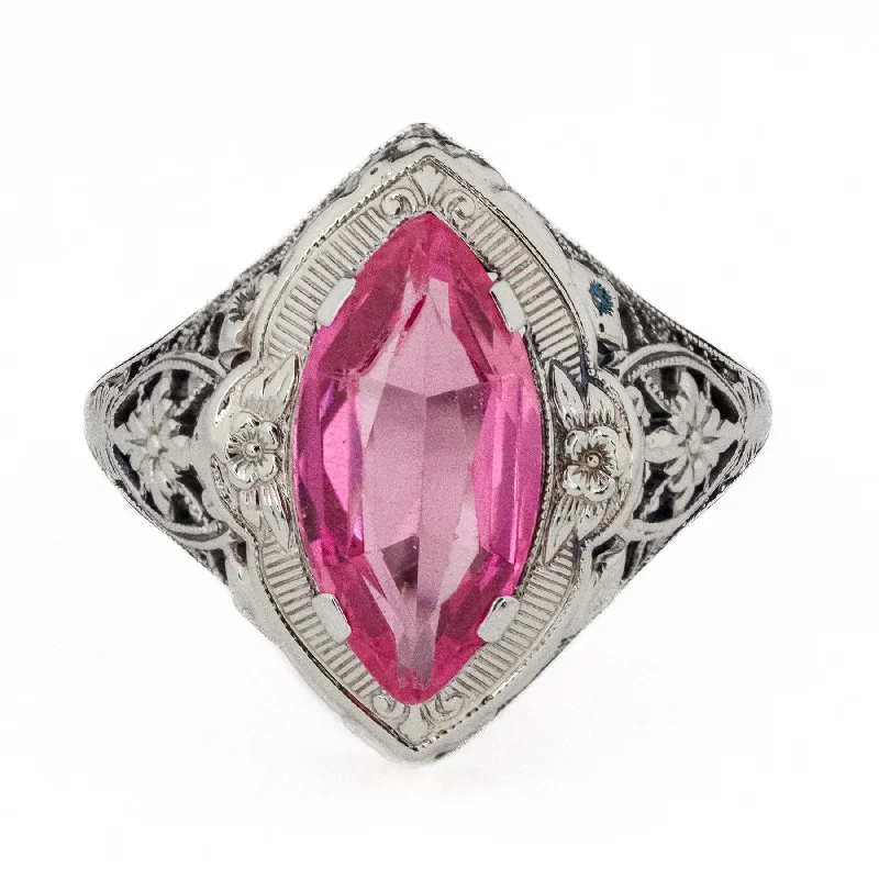 Light filigree engagement rings-2.00ctw Lab Pink Sapphire Accented Ring in 18K White Gold