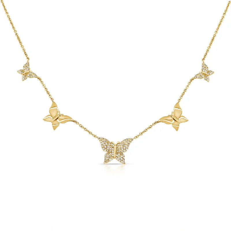 Tide shape necklaces-Joelle Diamond Butterfly Station Necklace 3/8 CTTW 14K Yellow Gold