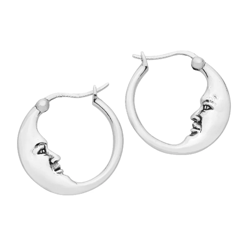 Wide bar earrings-MOON MAN - Sterling Silver Hoops