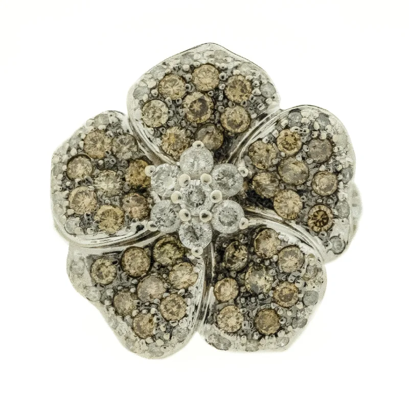 Silk detail engagement rings-1.75ctw Diamond Flower Accented Cluster Ring in 14K White Gold - Size 7.75