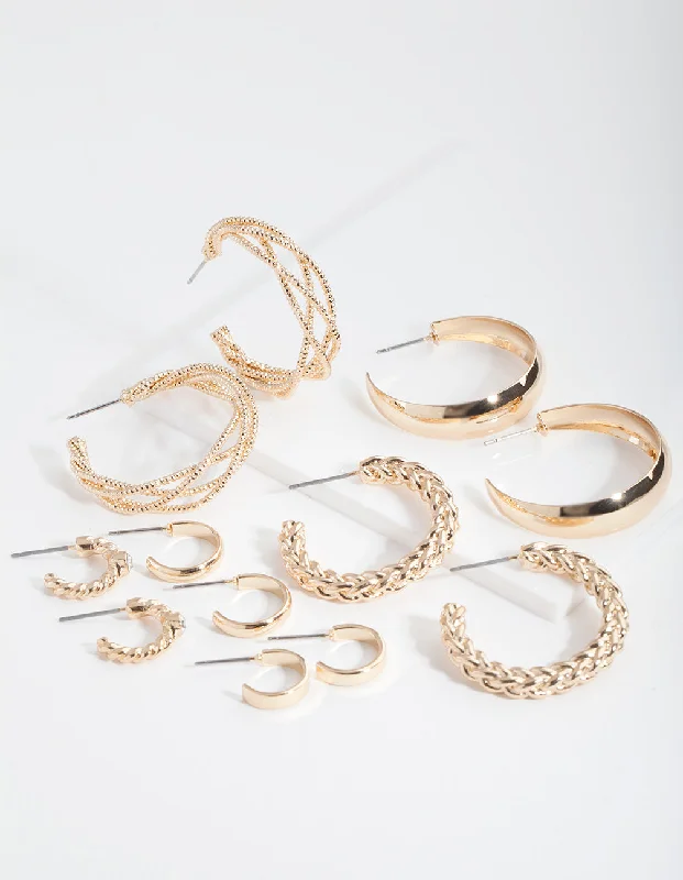 Thick tier earrings-Gold Multi Twist Hoop Earring 6-Pack