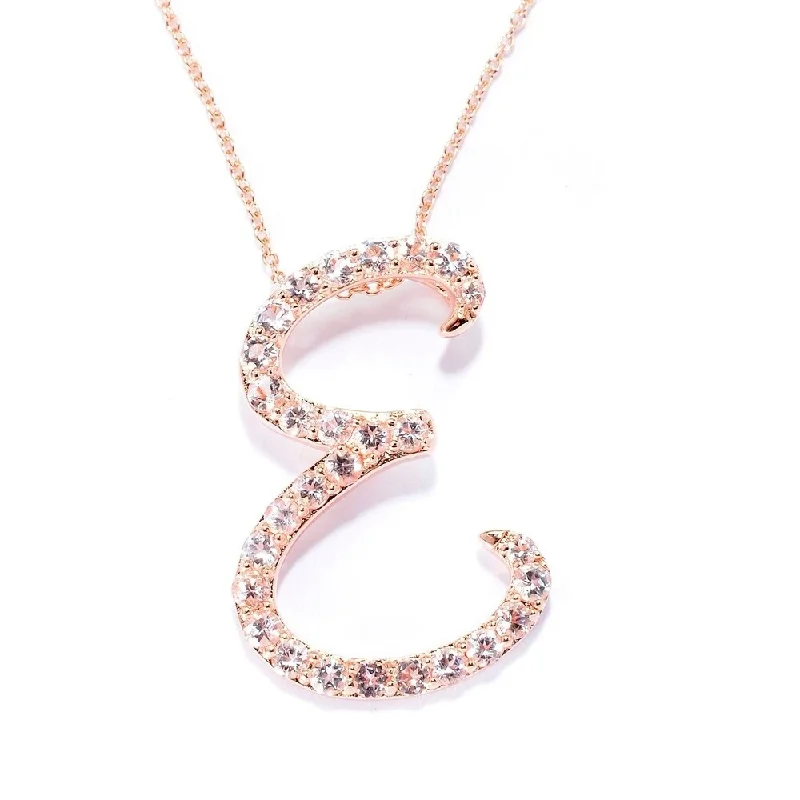 Cotton braid necklaces-18k Rose Gold over Sterling Silver Round Morganite Initial E Necklace