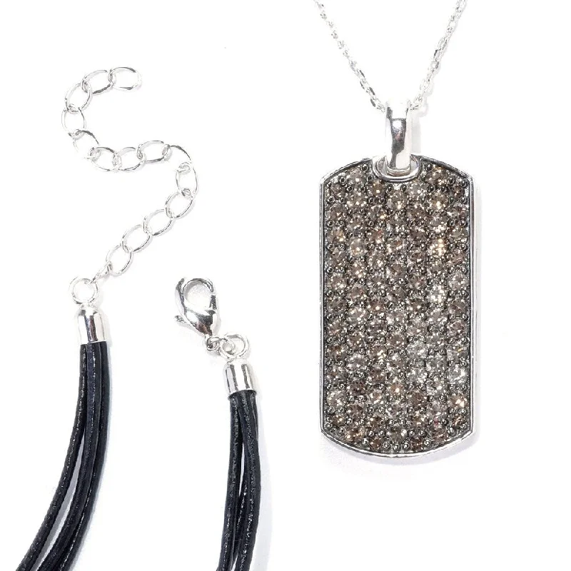 Wave pattern necklaces-Sterling Silver Pave Smoky Quartz Necklace with Chain and Cord